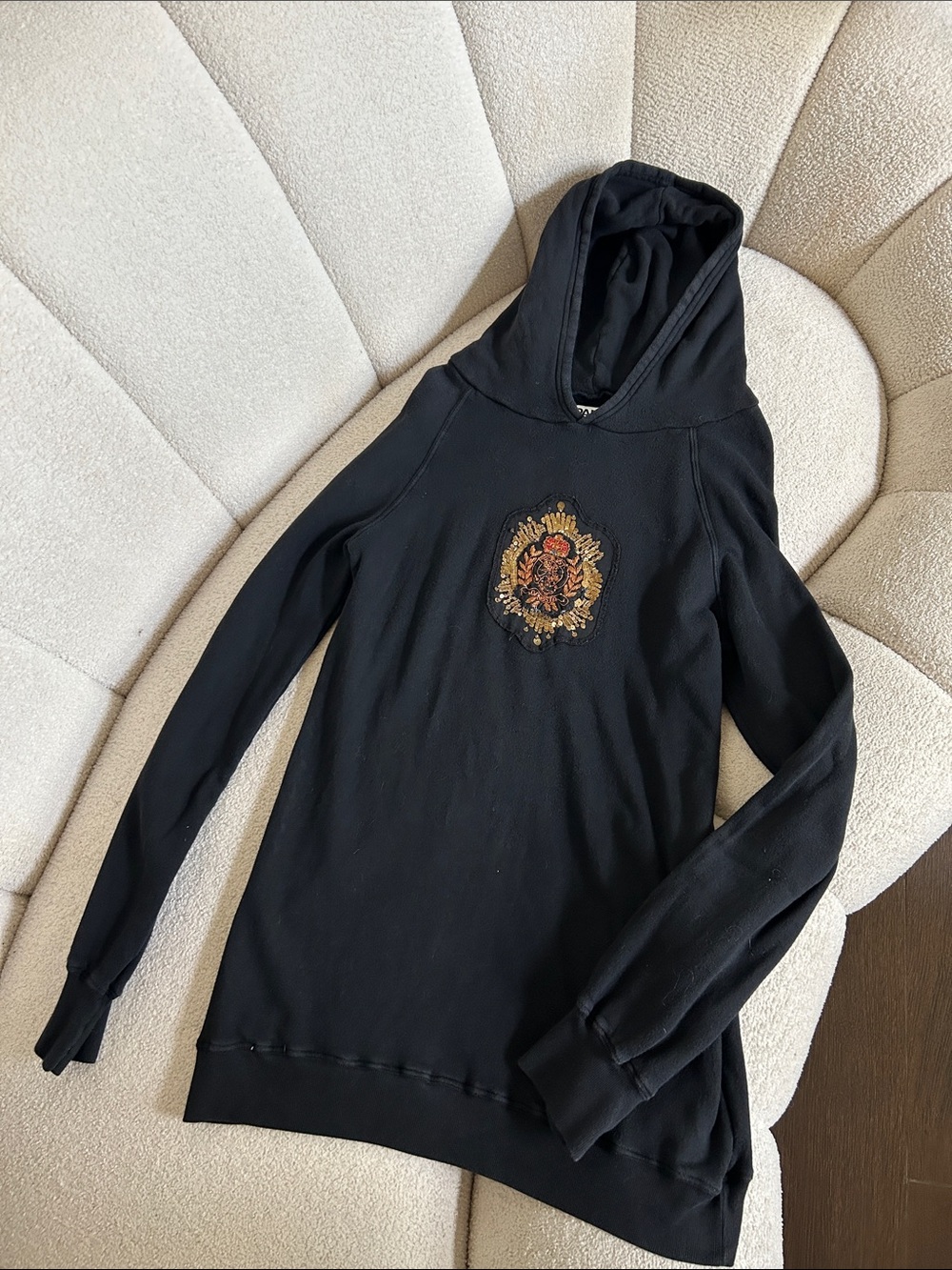 Pam & Gela Black Hoodie with Embroidered Crest